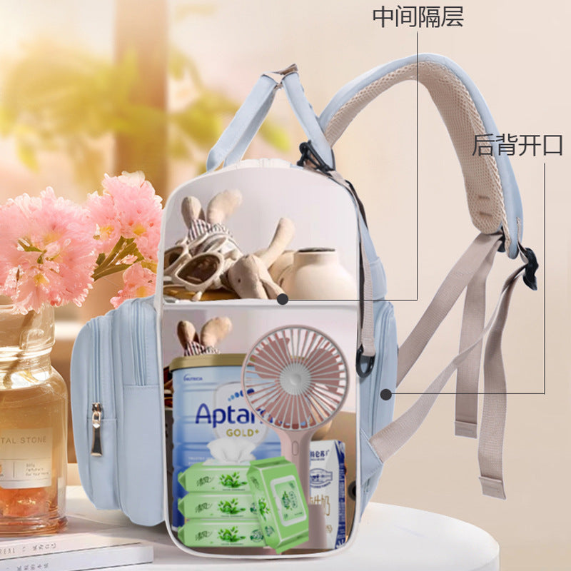 New large size mommy bag with upper and lower layers, multifunctional fashionable mother and baby bag, dry and wet separation, large opening mommy bag